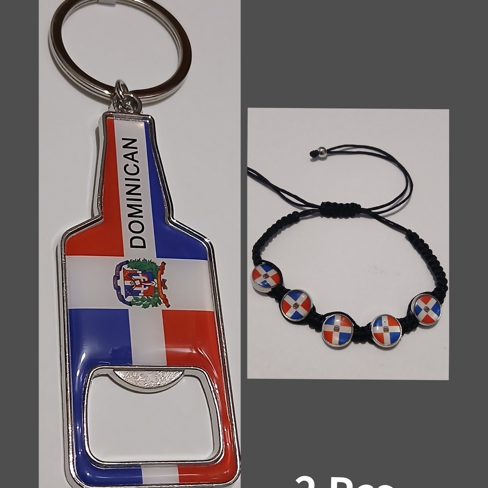 Dominican Flag Keychain and Bracelet Set